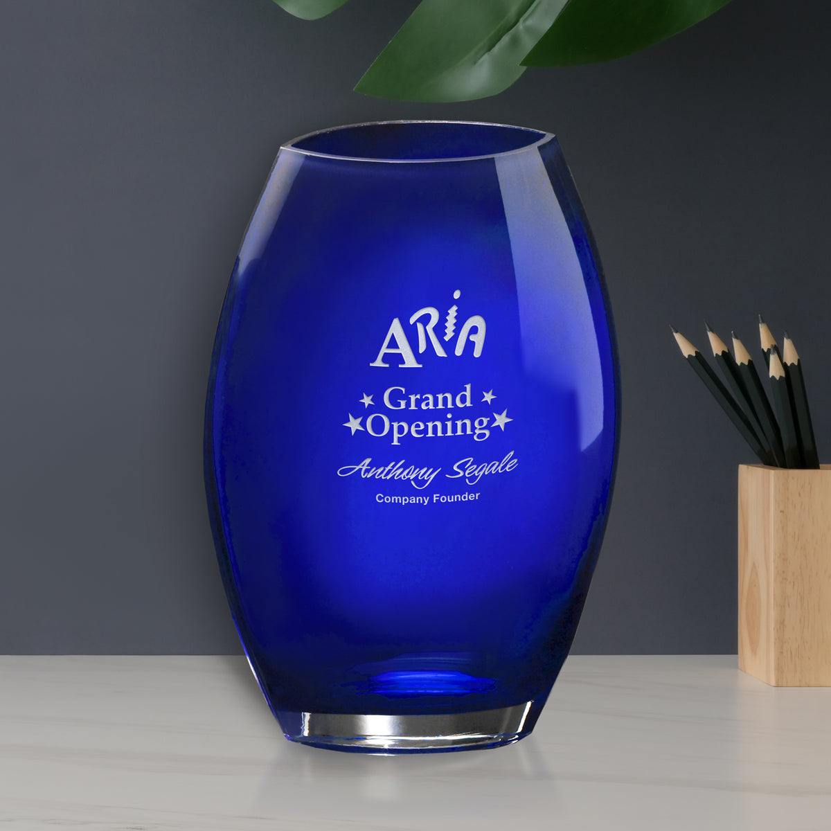 Cobalt Oval Vase 10-1/2" - Crystal D