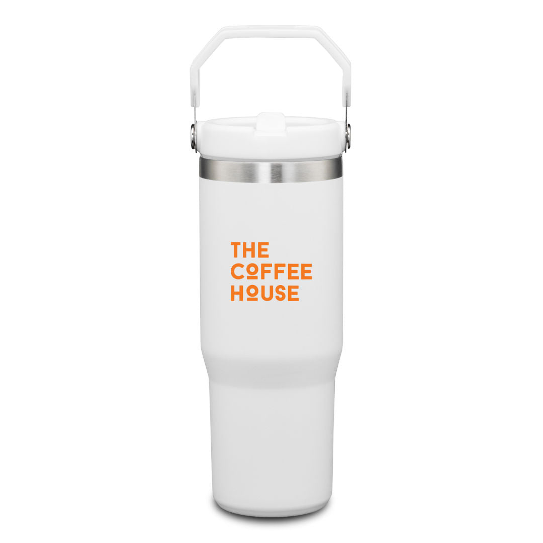 Revive SS Travel Mug w/Handle & Straw - 30oz — White — D992-WH