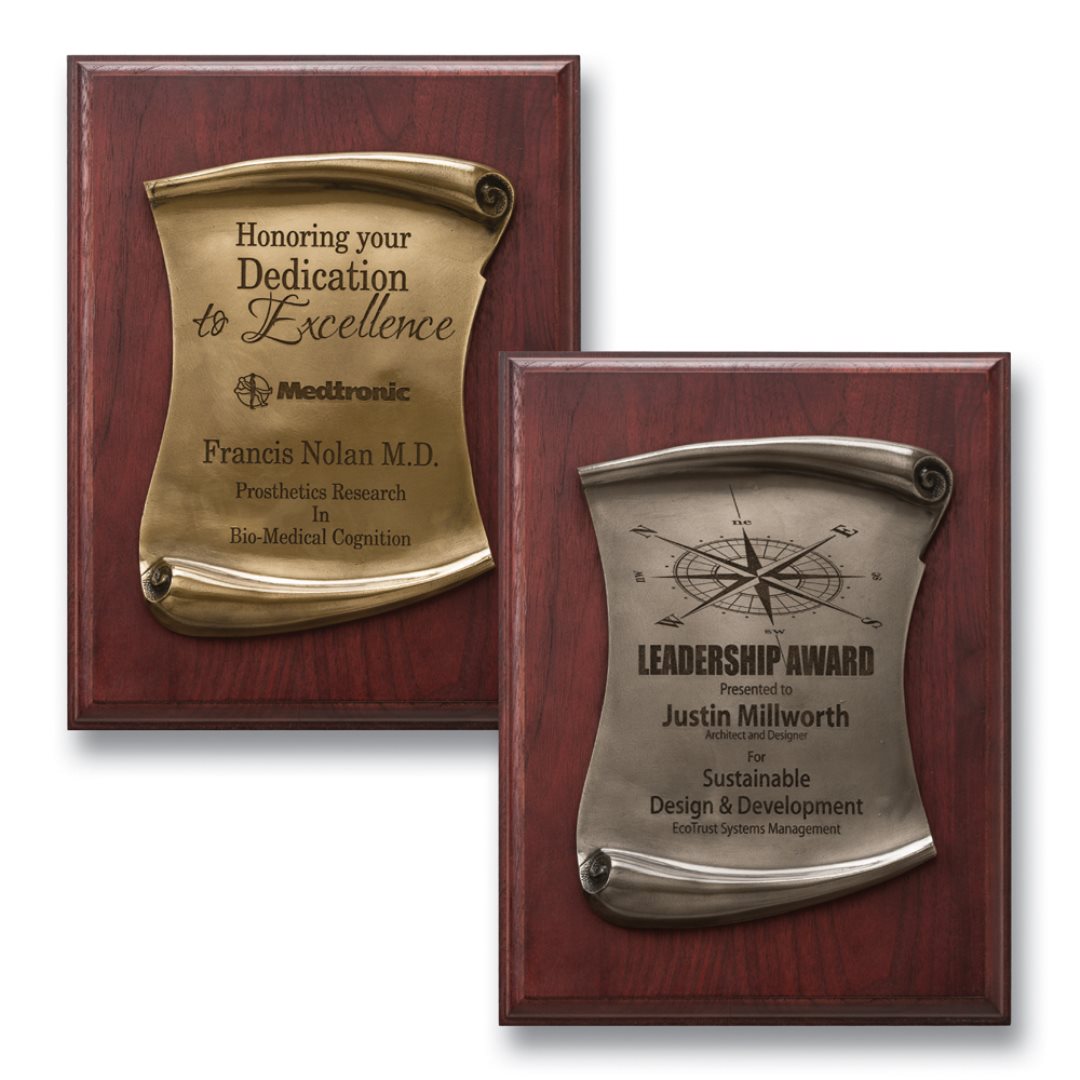 Scroll Stonecast and Mahogany Walnut Plaque