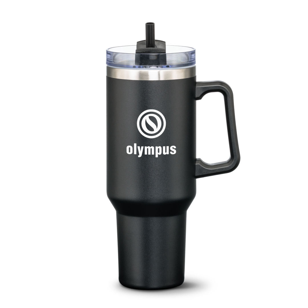 Compeer Handle Travel Mug w/Straw - 40oz — Black — D619-BK
