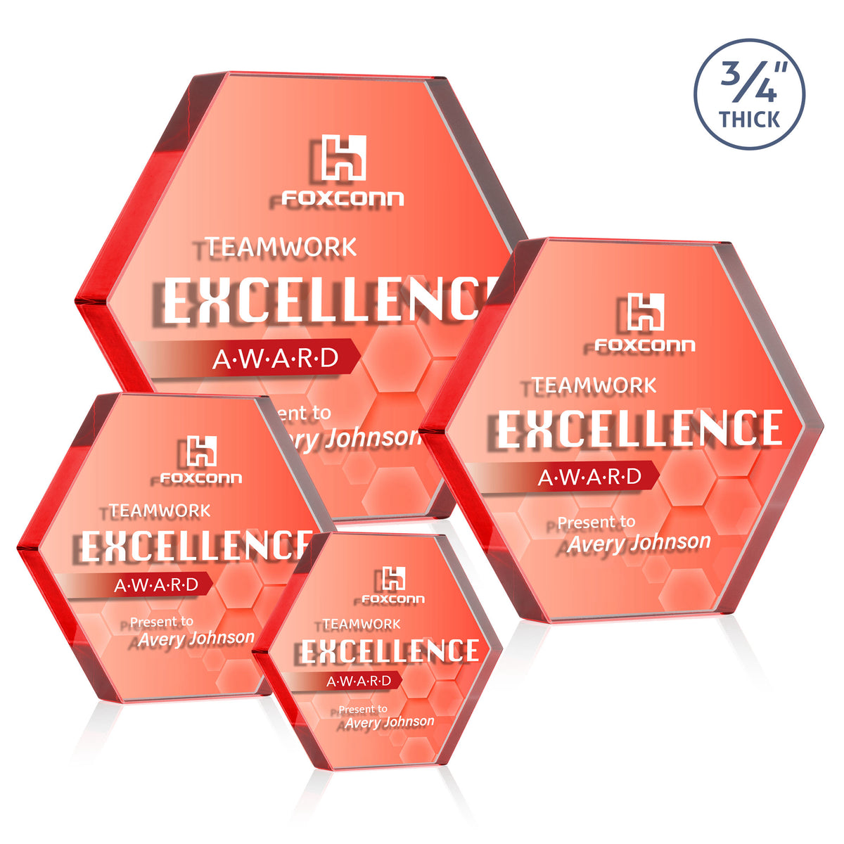 Gilford Hexagon VividPrint™ Double Sided Award -  Red