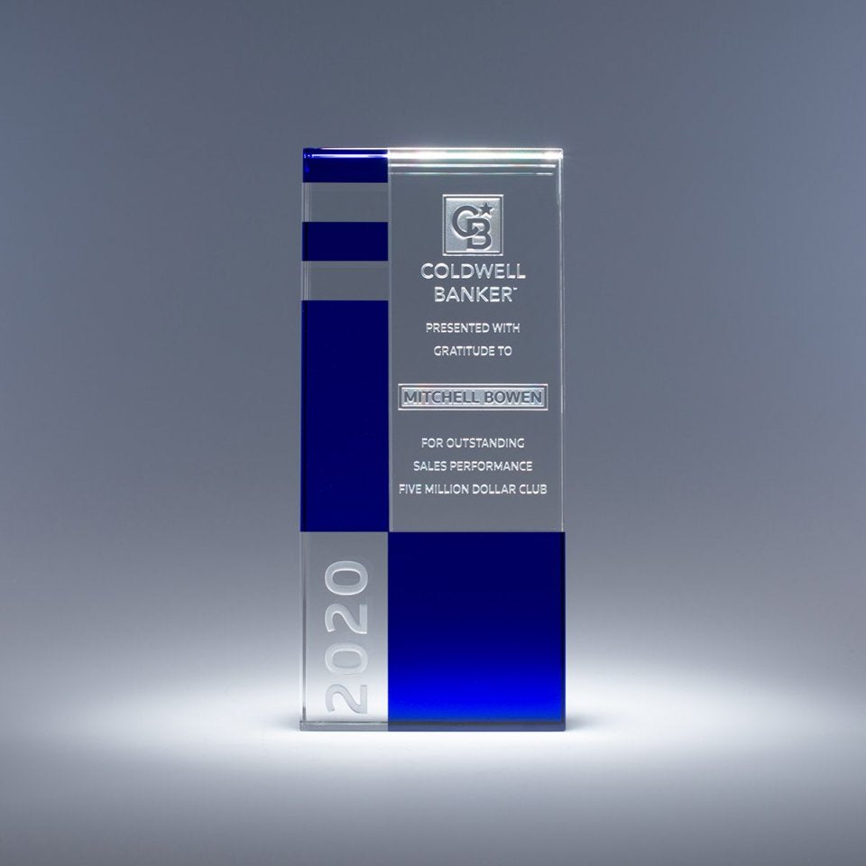 Unity Clear and Blue Optic Crystal Award