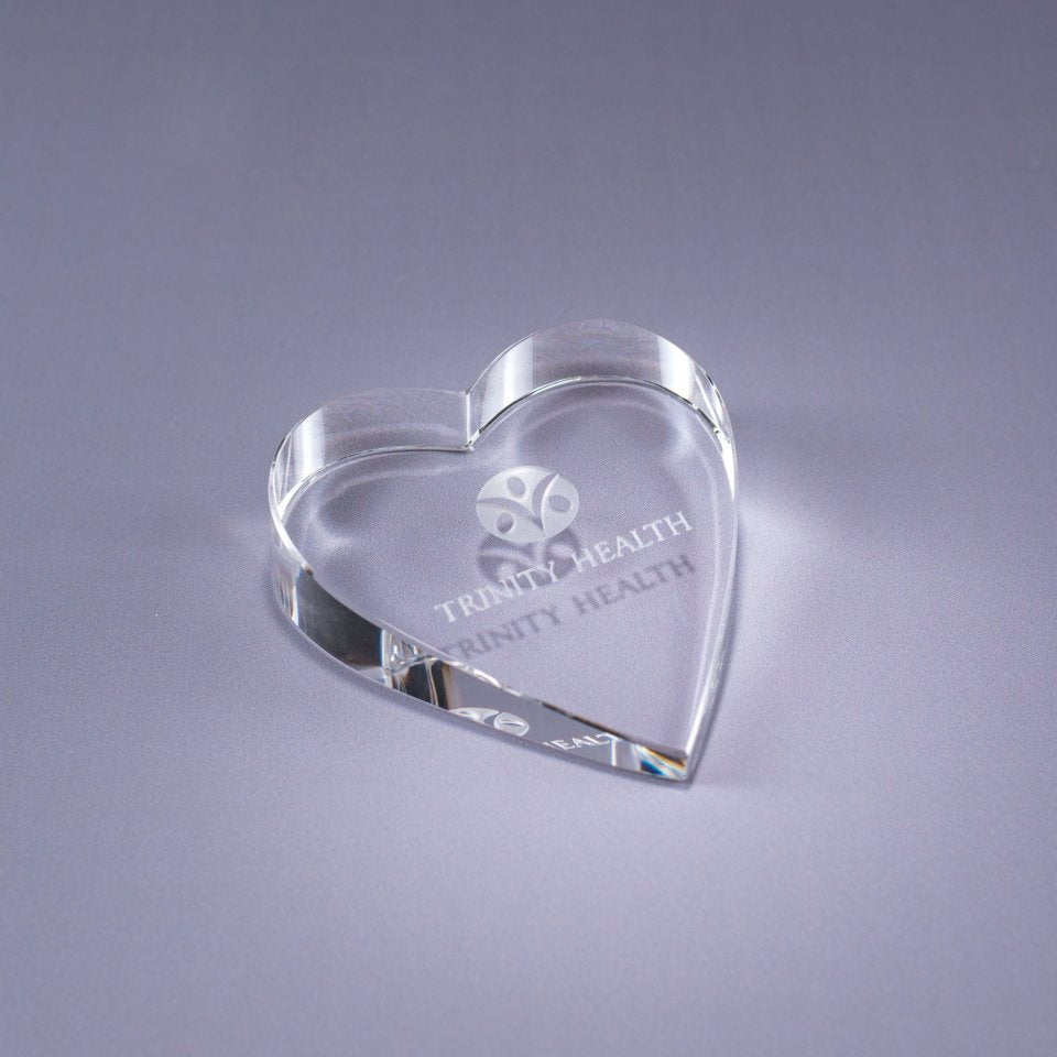 Optic Crystal Heart Paperweight — 3.25 × 3.5 Inches