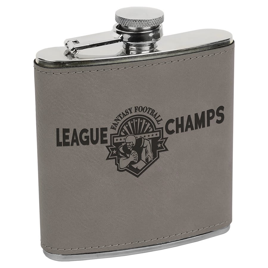 6 oz. Flask — Gray Laserable Leatherette Stainless Steel