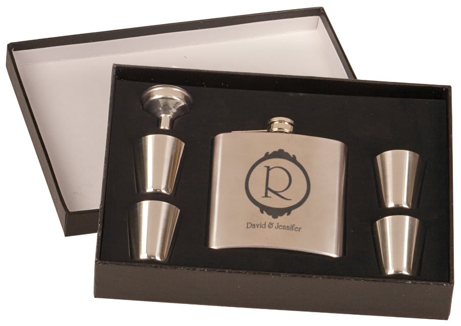 6 oz. Presentation Box — Stainless Steel Flask Set In Black