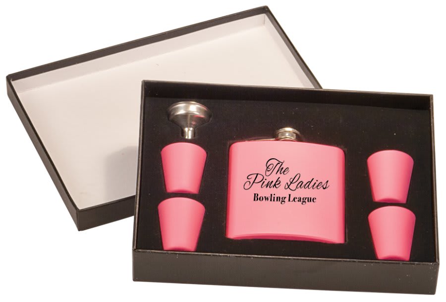 6 oz. Presentation Box — Matte Pink Flask Set In Black