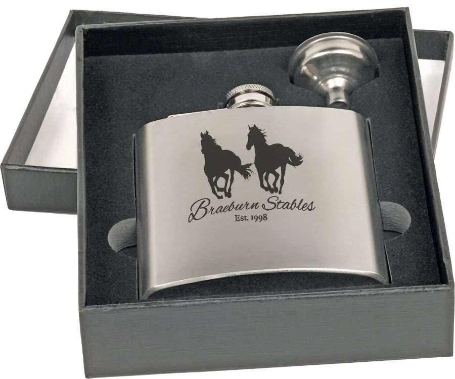 6 oz. Presentation Box — Stainless Steel Flask Set In Black — FSK671SET
