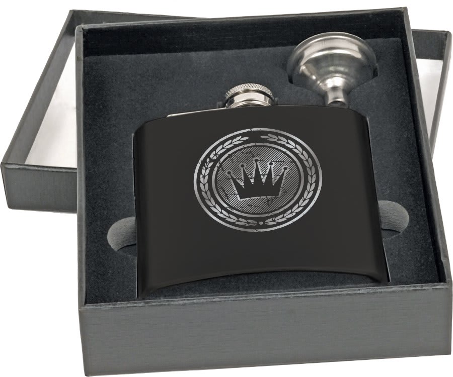 6 oz. Presentation Box — Matte Black Flask Set In Black — FSK672SET