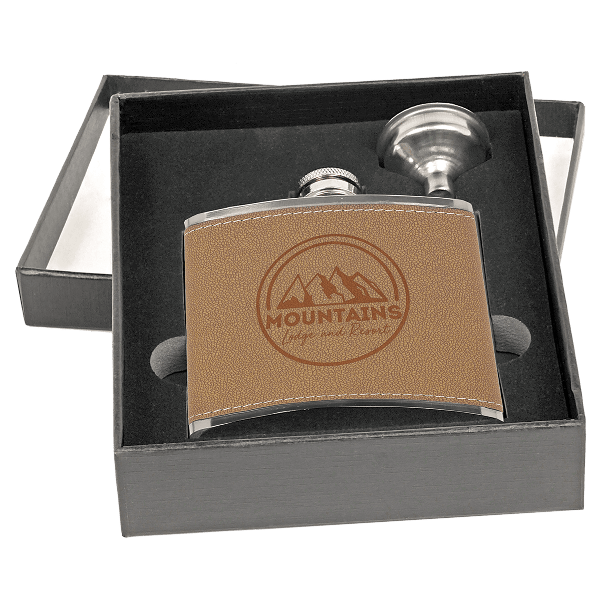 6 oz. Leather Flask Set in Presentation Box — Style FSK675SET