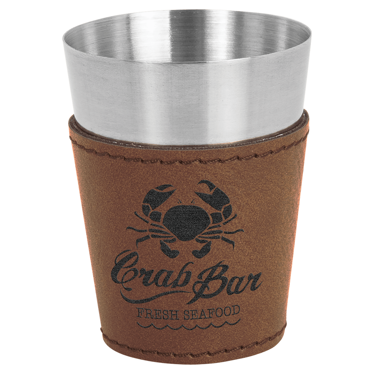 2 oz. Shot Glass — Dark Brown Laserable Leatherette & Stainless Steel