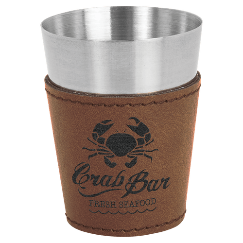 2 oz. Shot Glass — Dark Brown Laserable Leatherette & Stainless Steel