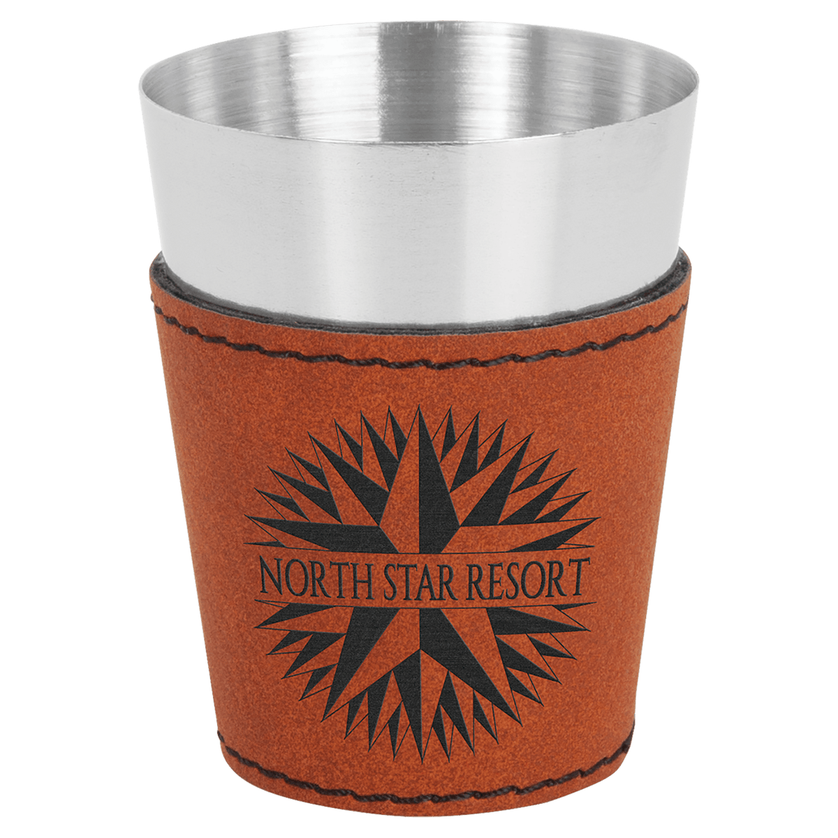 2 oz. Shot Glass — Rawhide Laserable Leatherette & Stainless Steel