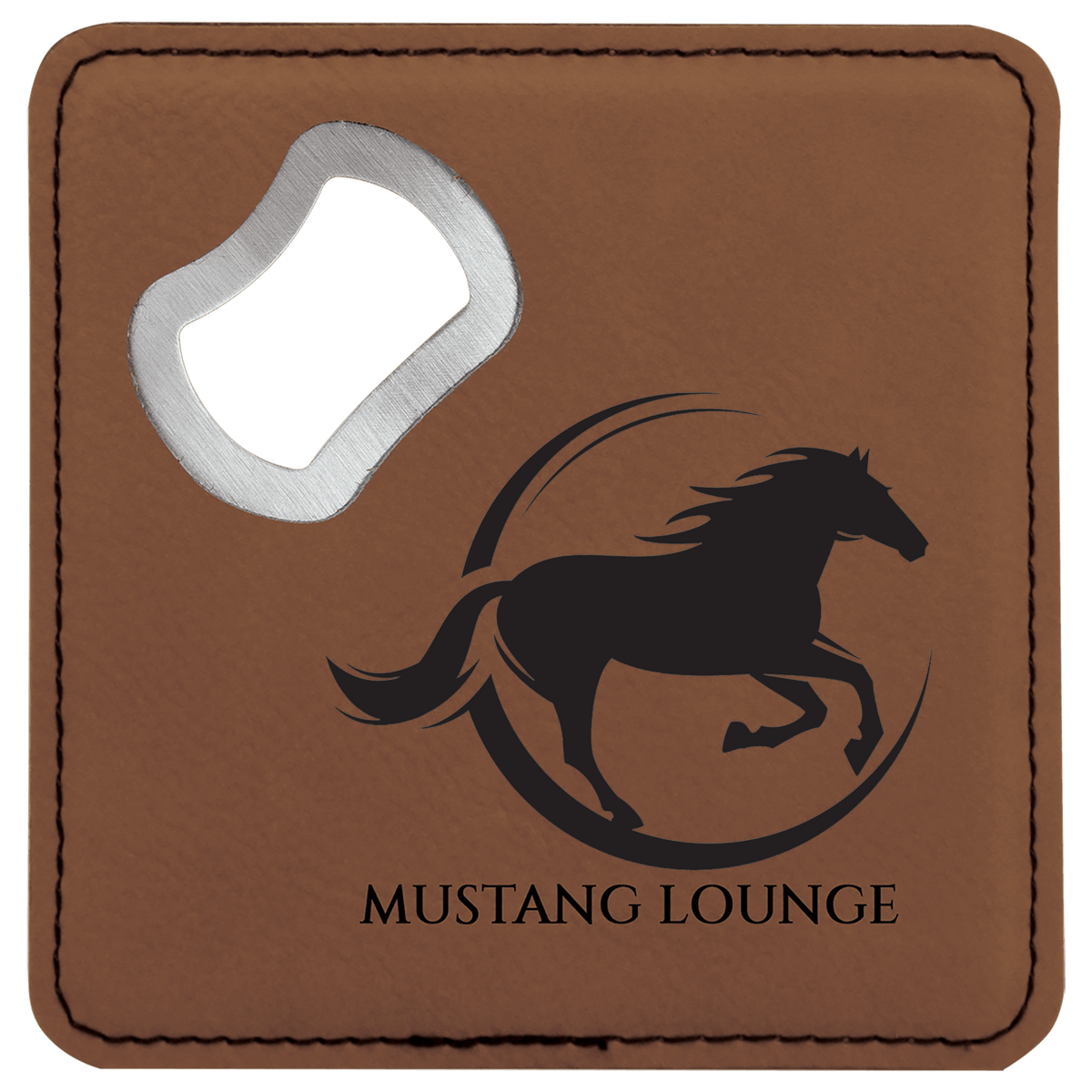 4" x 4" Square Laserable Leatherette Bottle Opener Coaster — Dark Brown
