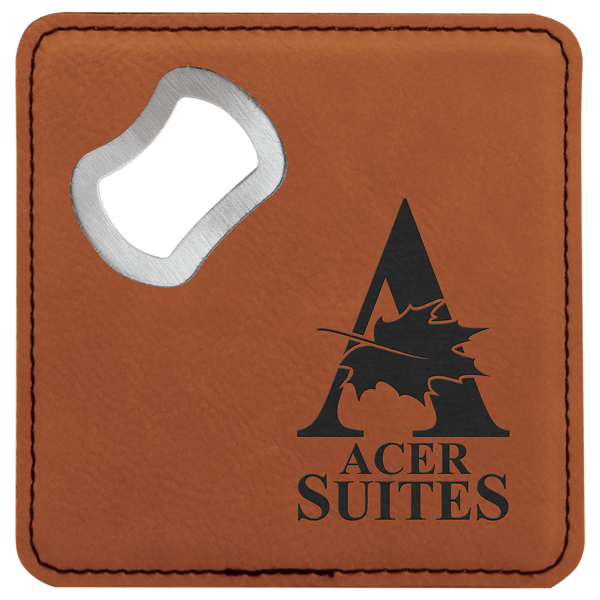 4" x 4" Square Laserable Leatherette Bottle Opener Coaster — Rawhide
