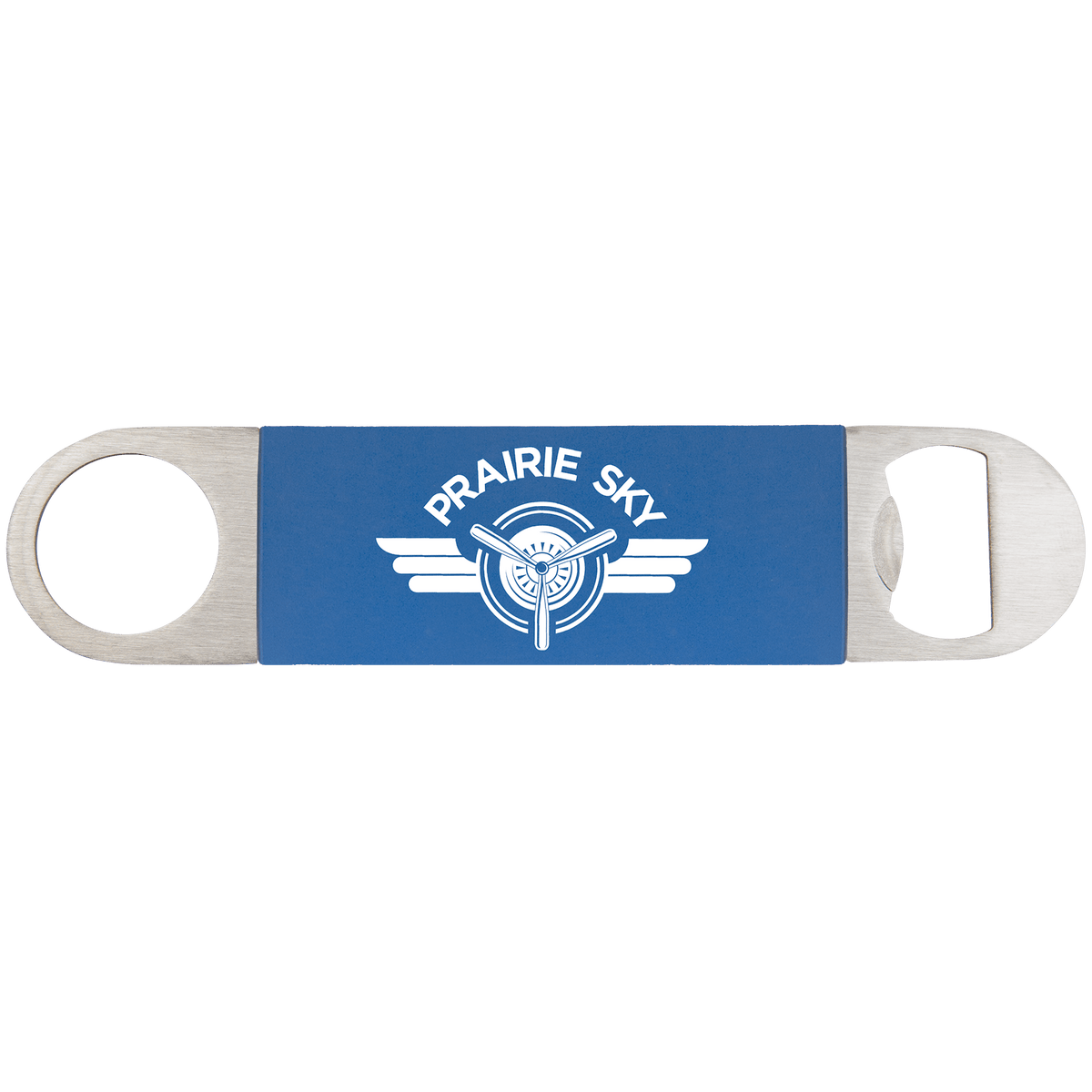 1 1/2" x 7" Bottle Opener with Silicone Grip — Blue/White