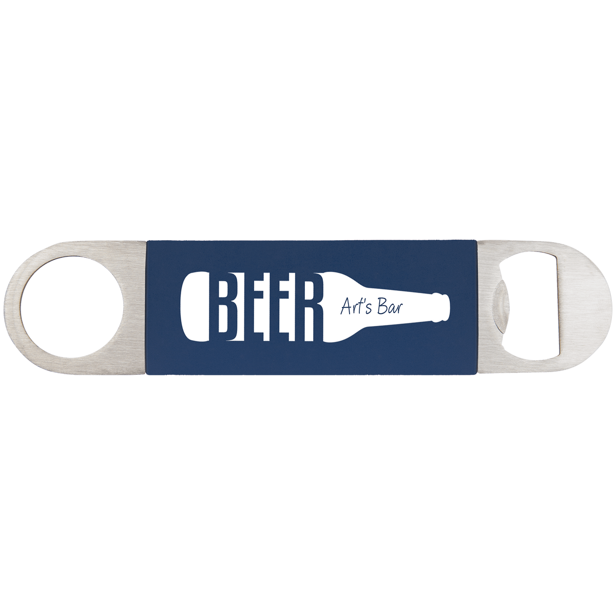 1 1/2" x 7" Bottle Opener with Silicone Grip — Navy Blue/White