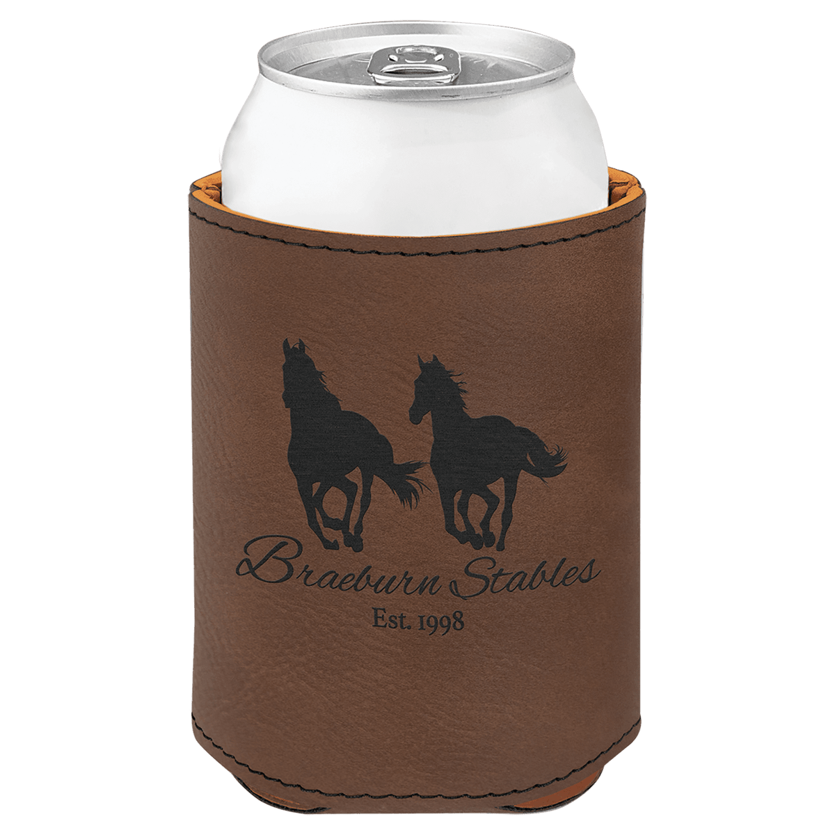 3 3/4" Laserable Leatherette Beverage Holder — Dark Brown