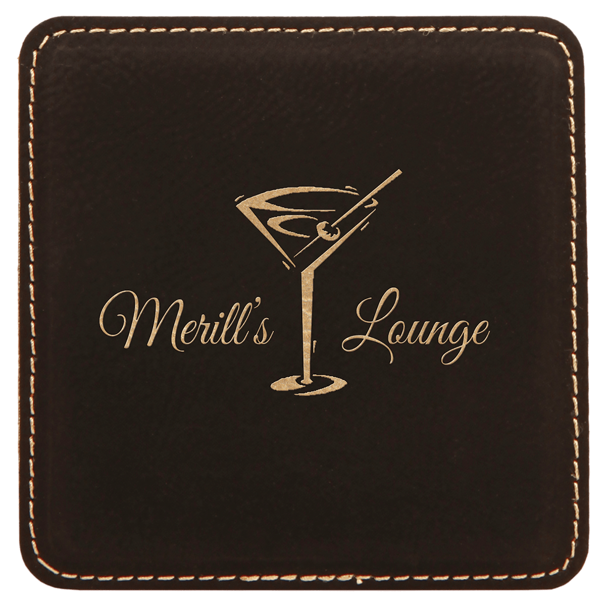 4" x 4" Square Laserable Leatherette Coaster — Black/Gold