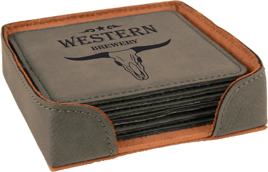 4" x 4" Square Laserable Leatherette 6-Coaster Set — Gray