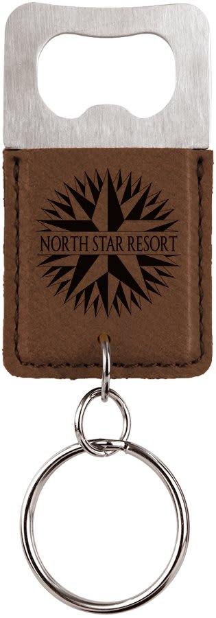 Rectangle Laserable Leatherette Bottle Opener Keychain — Dark Brown