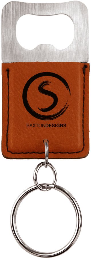 Rectangle Laserable Leatherette Bottle Opener Keychain — Rawhide