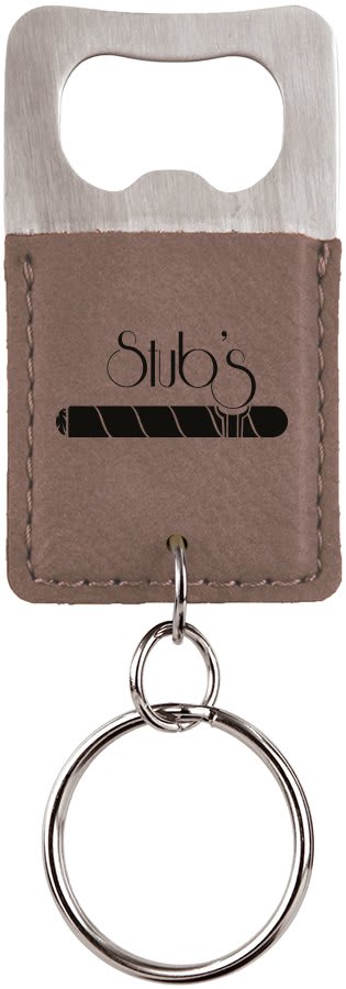 Rectangle Laserable Leatherette Bottle Opener Keychain — Gray