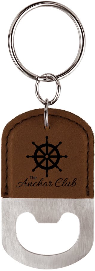 Oval Laserable Leatherette Bottle Opener Keychain — Dark Brown