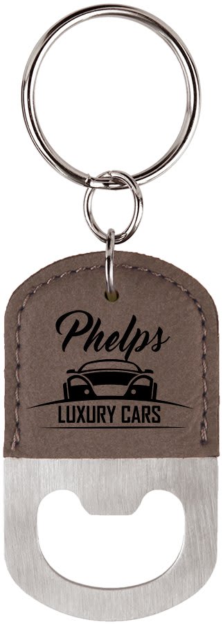 Oval Laserable Leatherette Bottle Opener Keychain — Gray
