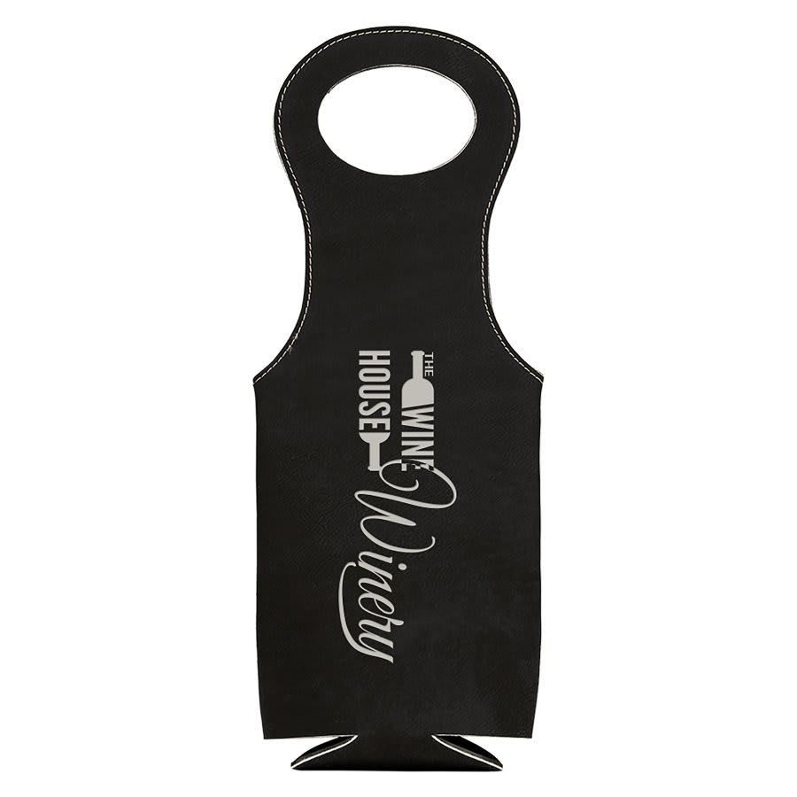 Laserable Leatherette Wine Bag — Black/Silver