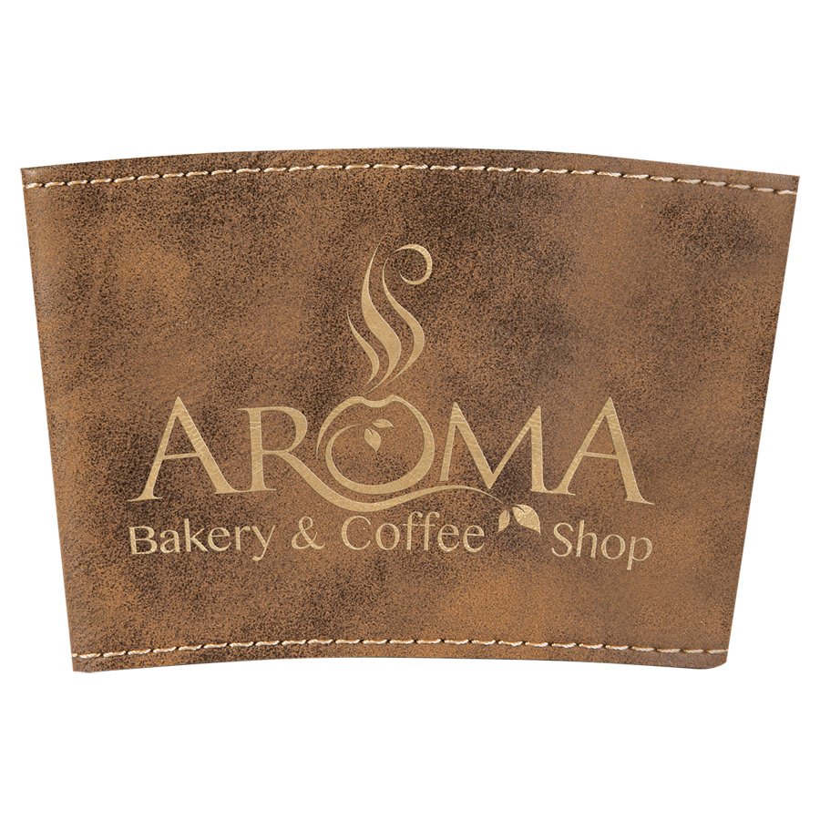 3" Laserable Leatherette Mug Sleeve — Rustic/Gold