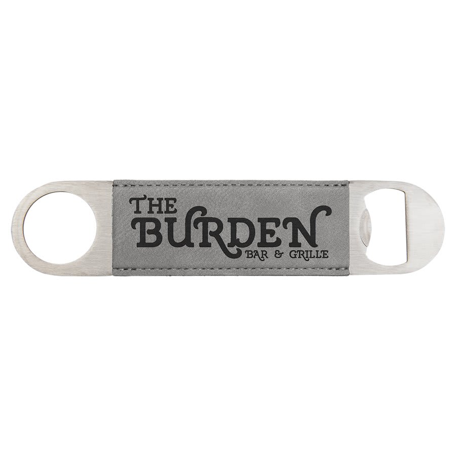 1 1/2" x 7" Laserable Leatherette Bottle Opener — Gray