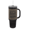 Polar Camel 40 oz. Laserable Leatherette Travel Mug with a Handle & Straw