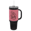 Polar Camel 40 oz. Laserable Leatherette Travel Mug with a Handle & Straw