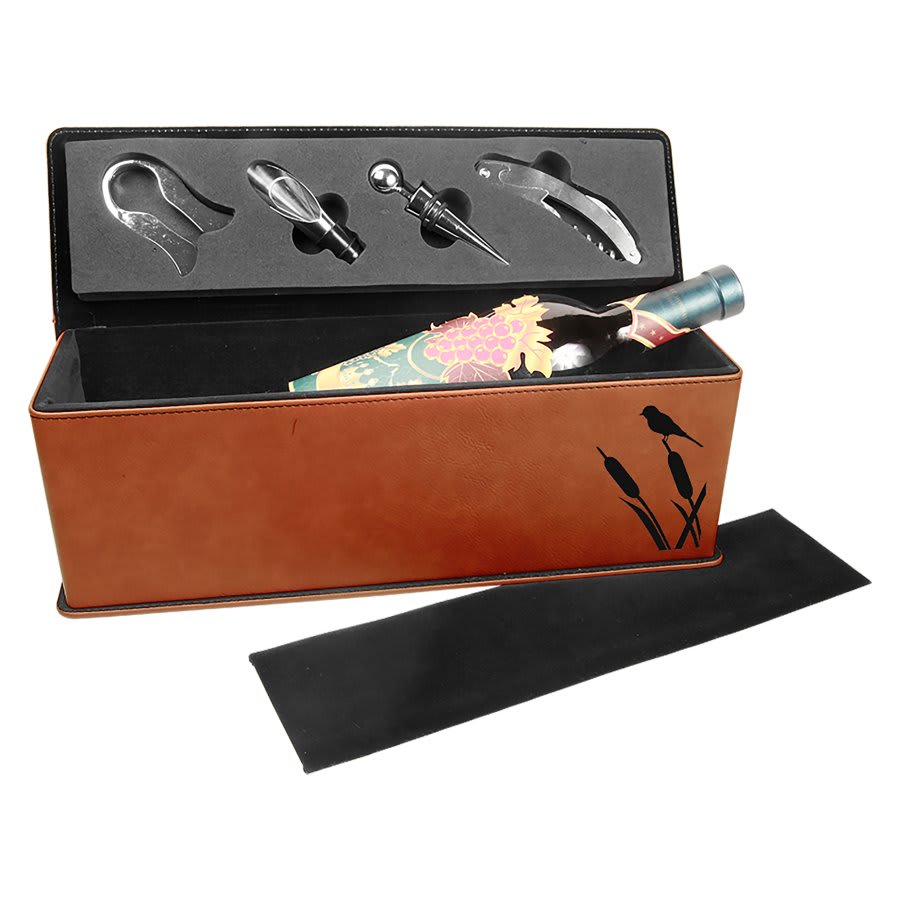 Laserable Leatherette Single Wine Box with Tools — Rawhide