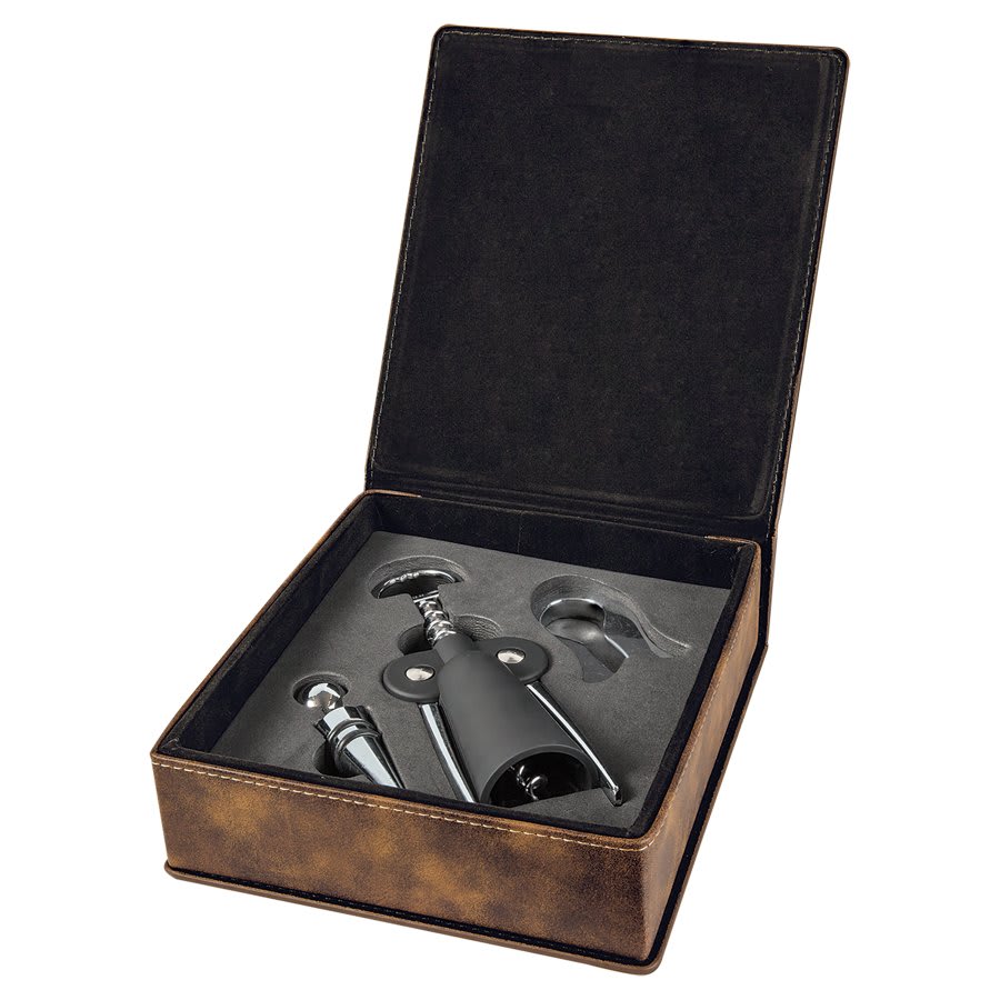 Laserable Leatherette 3-Piece Wine Tool Gift Set — Rustic/Gold