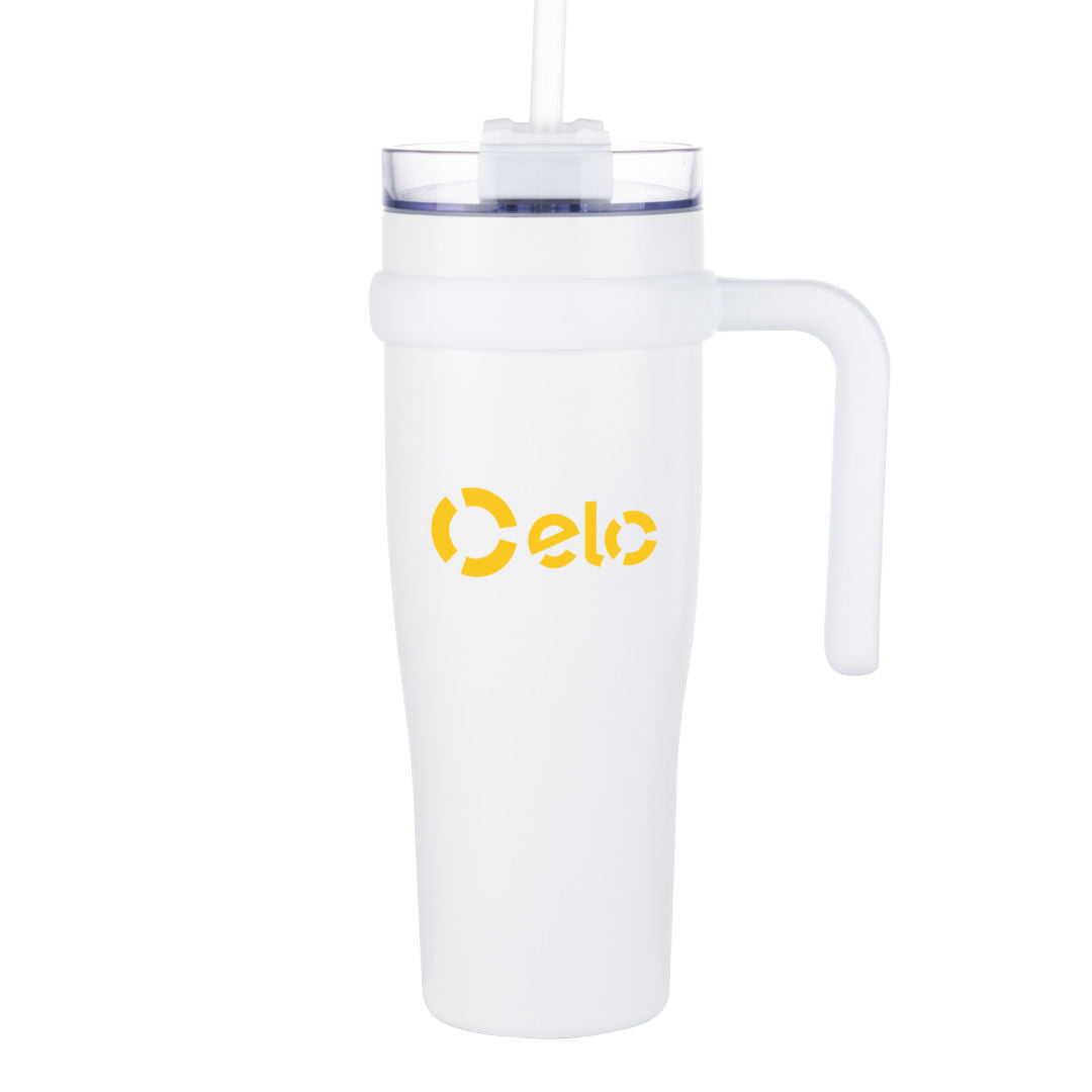 Aralia Tumbler w/Handle & Straw Lid - 30oz — White — D815-WH