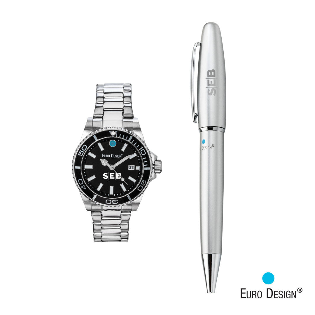 Euro Design® Velten Watch/Pen Set – Silver