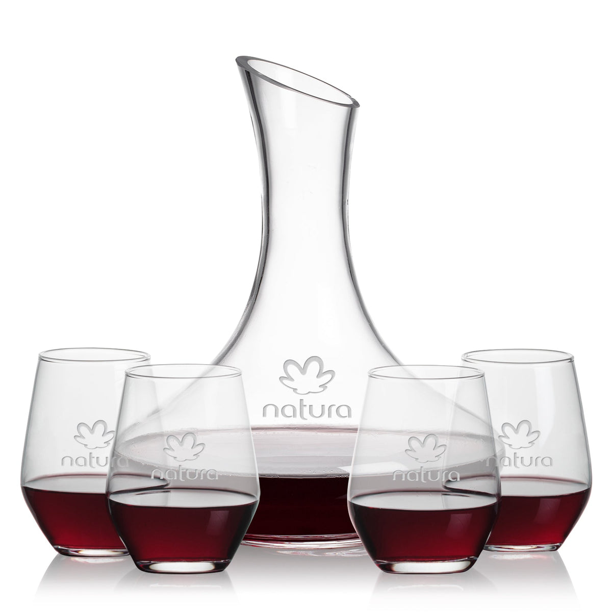 Kanata Carafe & Mandelay Stemless Wine — Deep Etch example; representative set photo