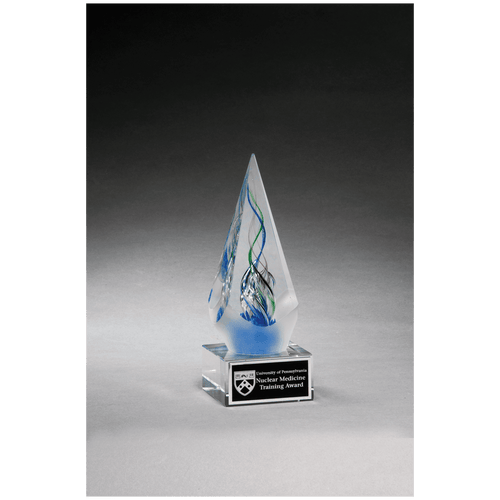 7 1/8" Frosted Glass Accent Arrow Art Glass on Clear Glass Base with Black Laserable Aluminum Plate