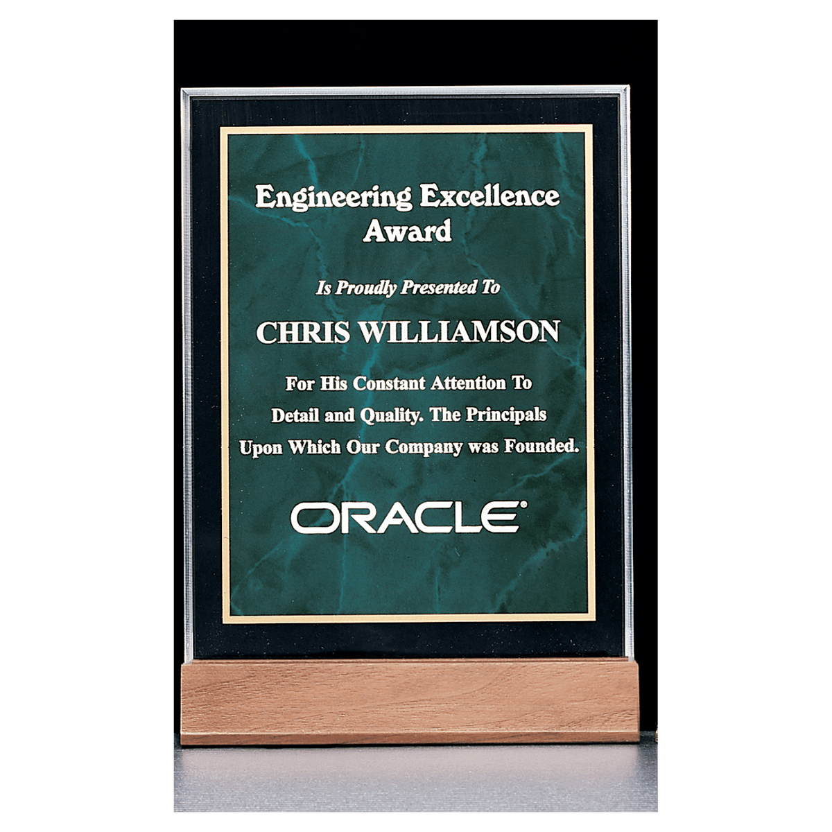 5" x 7 5/8" Emerald Marble Acrylic Award with American Walnut Base