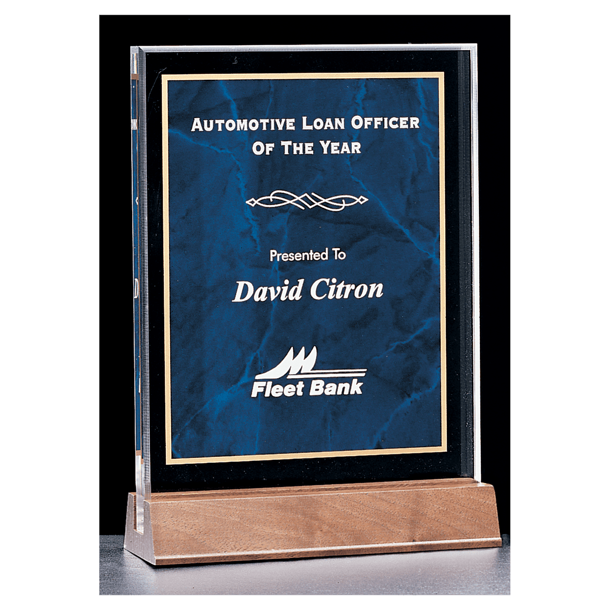 5" x 7 5/8" Sapphire Marble Acrylic Award with American Walnut Base