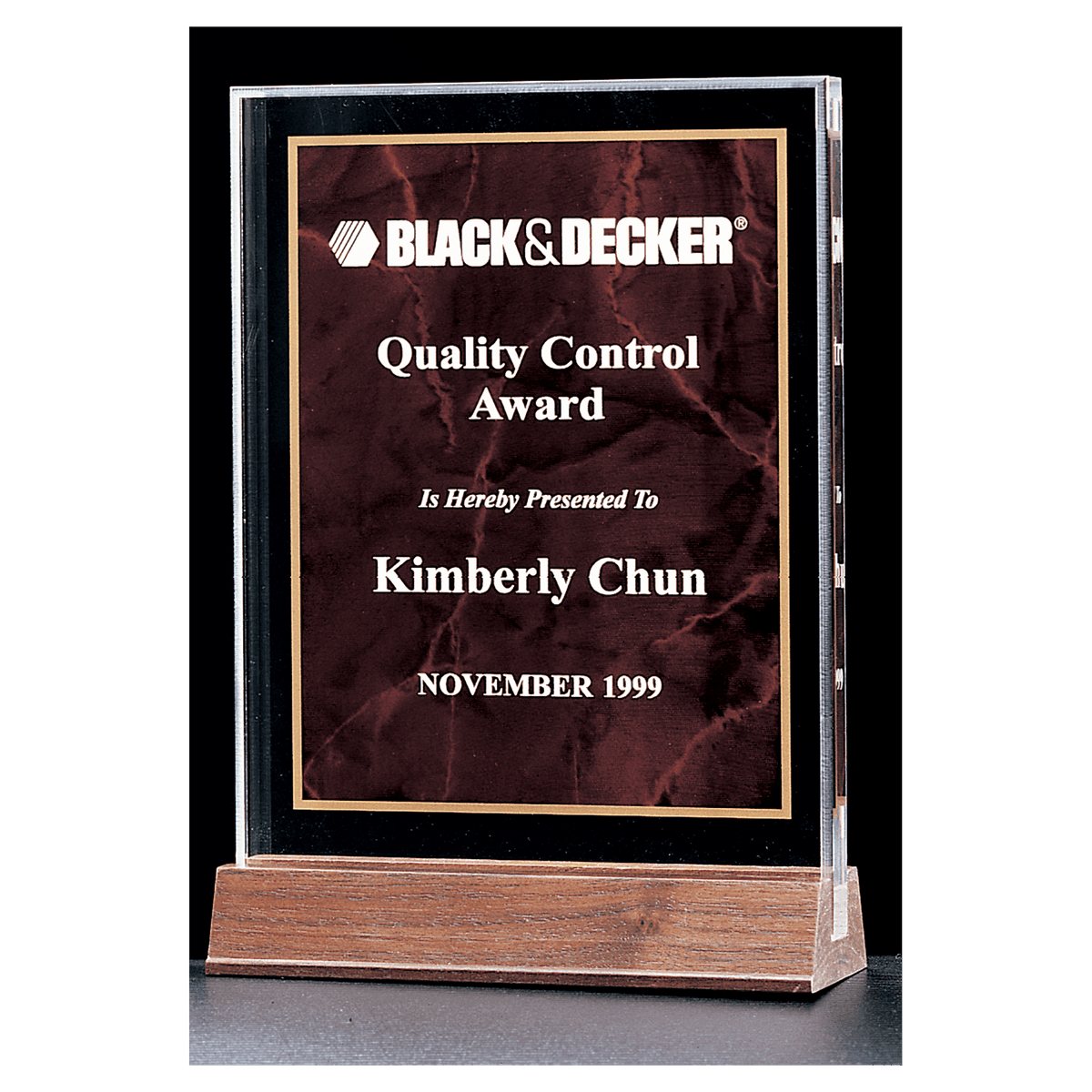 6" x 8 5/8" Ruby Marble Acrylic Award with American Walnut Base
