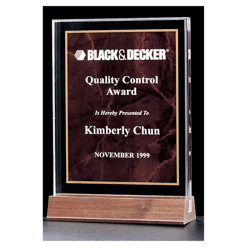7" x 9 5/8" Ruby Marble Acrylic Award with American Walnut Base