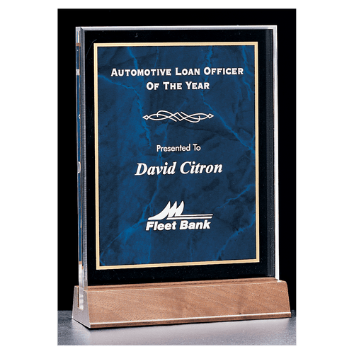 7" x 9 5/8" Sapphire Marble Acrylic Award with American Walnut Base