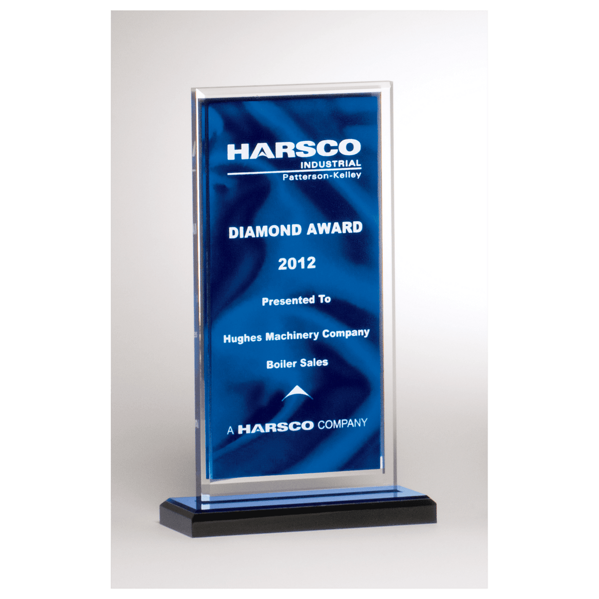 5" x 6 1/2" Dark Blue Draped Satin Patterned Acrylic with Silver Mirror Border, Black with Blue Top Base