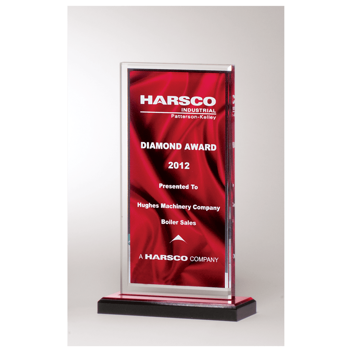 Deep Red Draped Satin Patterned Acrylic with Silver Mirror Border, Black with Red Top Base