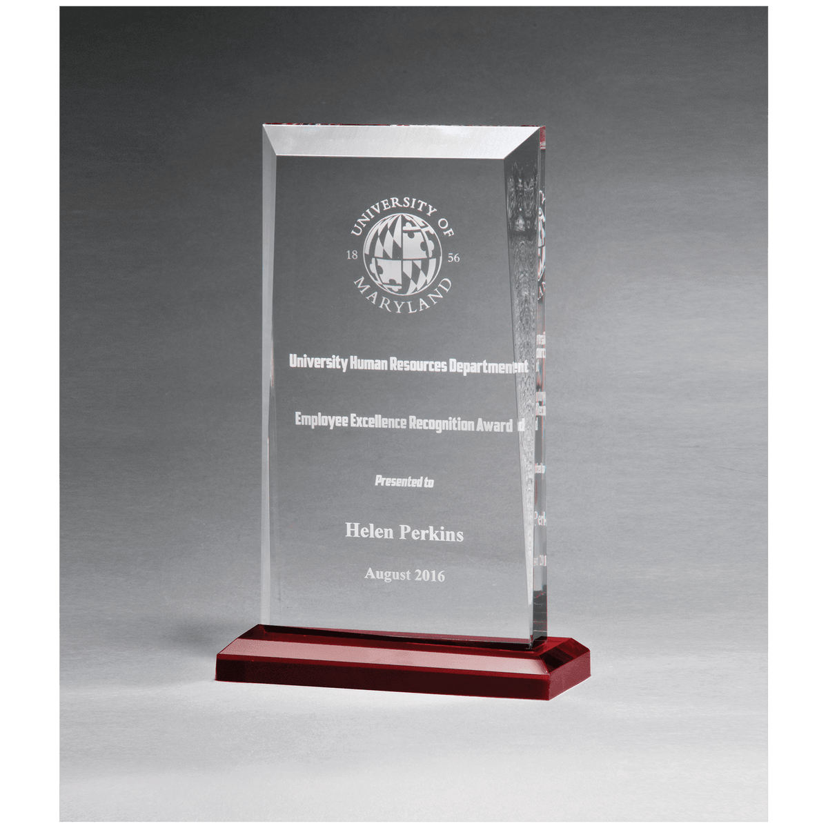 Apex Series Clear Acrylic Award with Red Highlights and Red Base