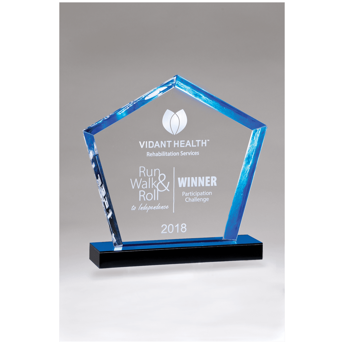 8" x 9" Diamond Series Acrylic Award with Blue Accent Blue Mirror-Topped Base
