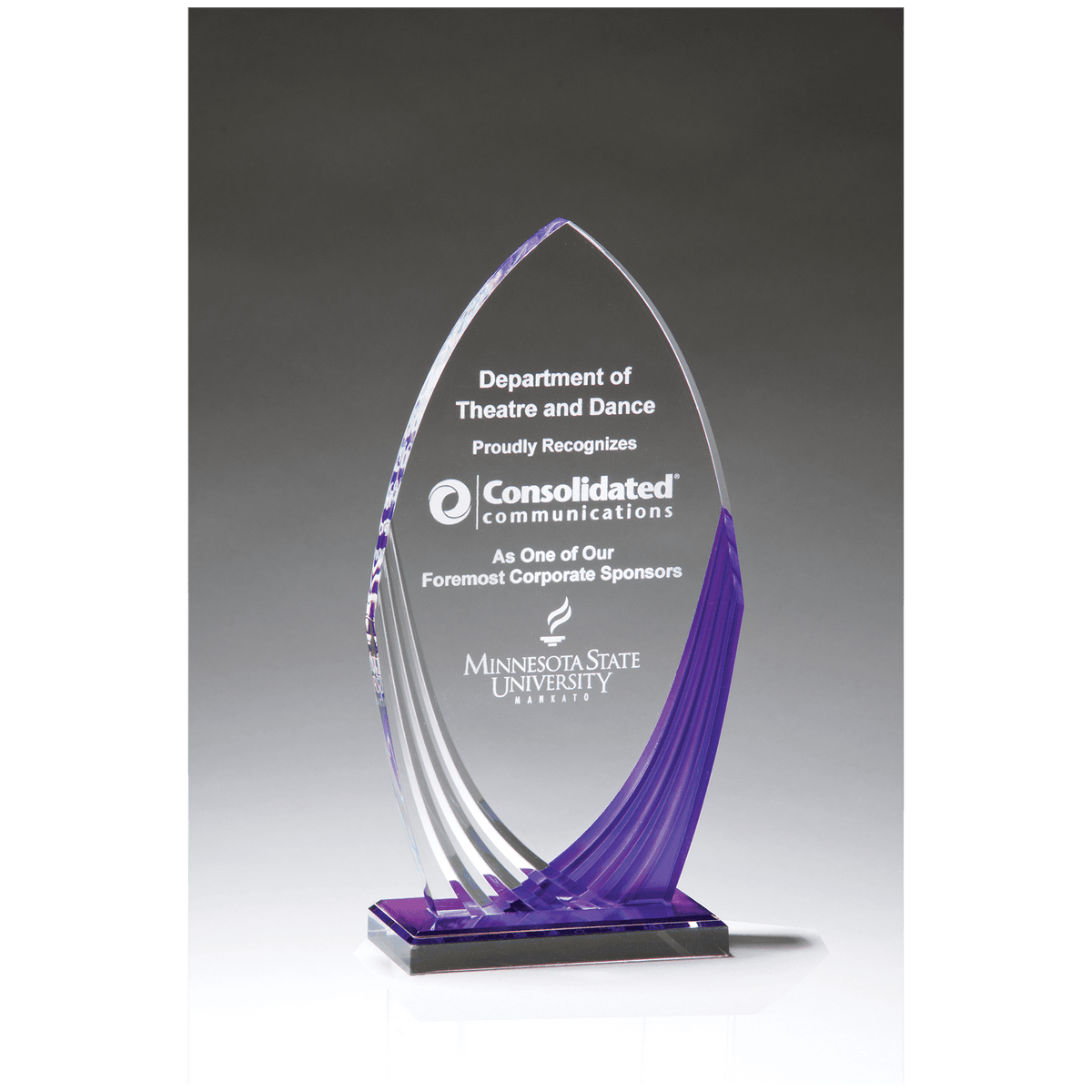 Tidal Series Acrylic with Printed Violet Accent and Violet Mirror-Topped Base