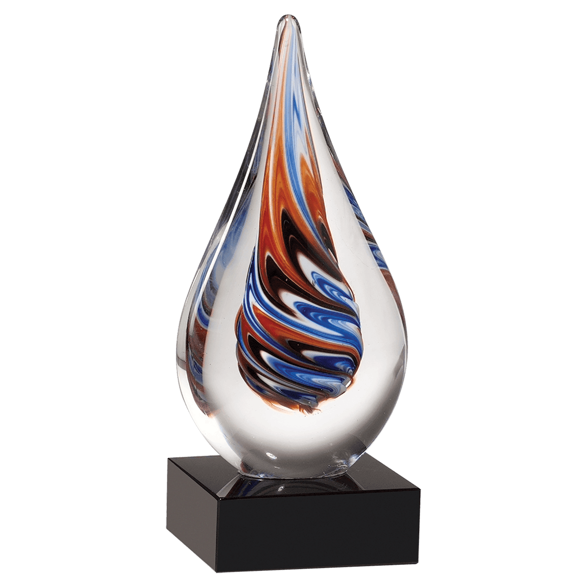 7 1/2" Teardrop Art Glass on Black Glass Base-No Plate